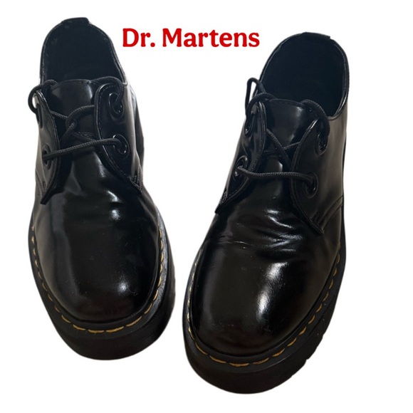 Dr. Martens Shoes - DR. MARTENS Holly Black Patent
Leather Platform Lace-Up Oxfords